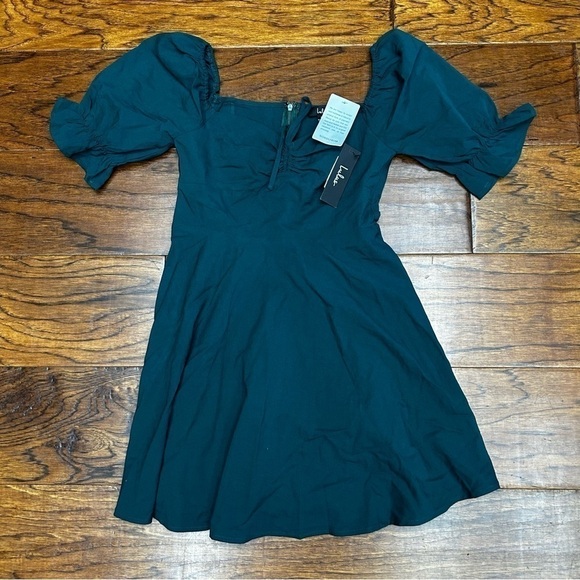 Lulus Elsie emerald green puff sleeve mini dress NWT - Picture 1 of 10